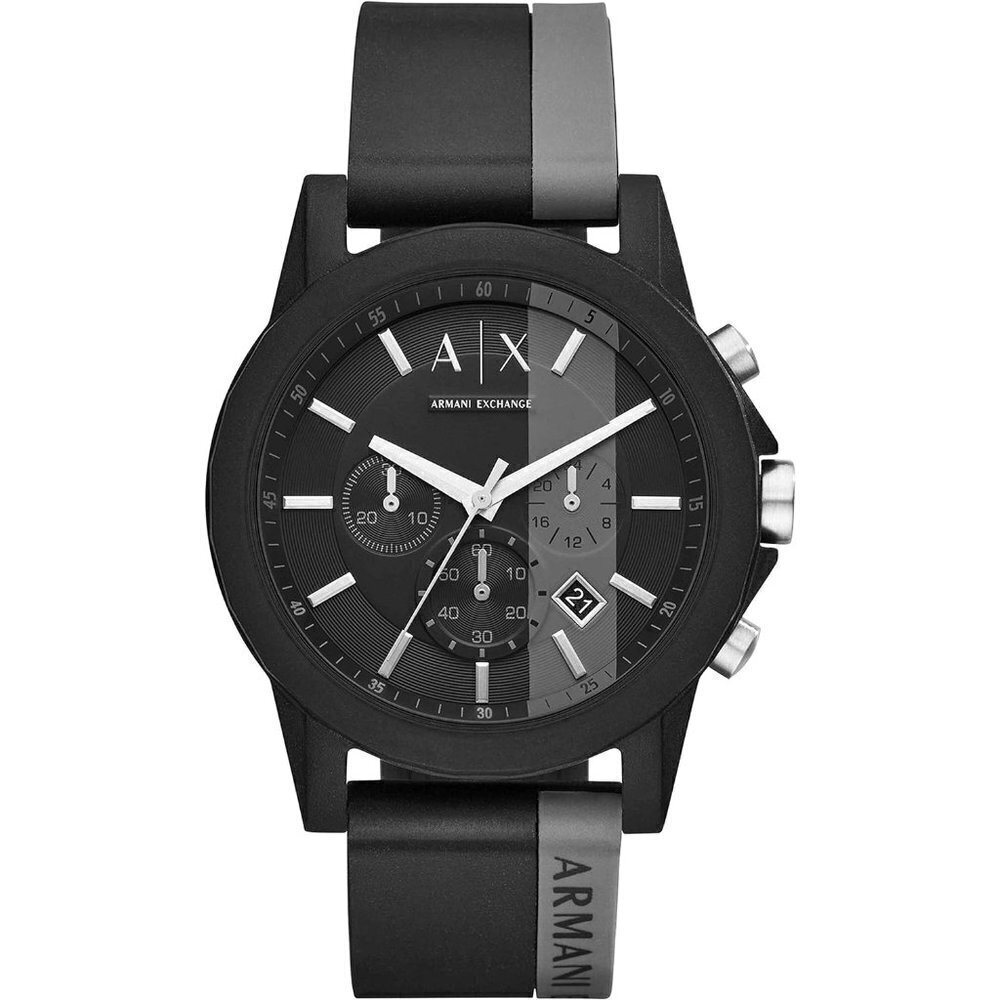 Armani Exchange Chronograph Watch for Men Black/Gray Stripe with Leather Silicon